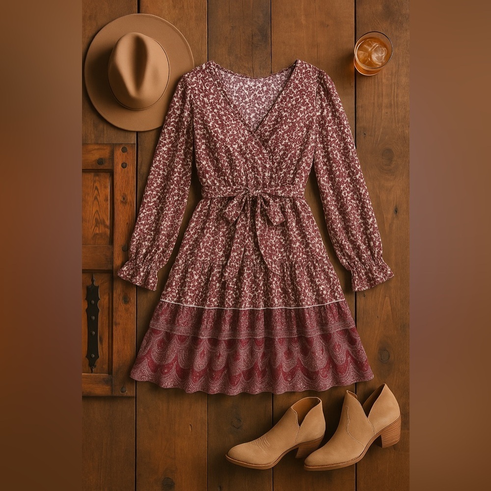 Japna Boho Floral Tiered Mini Dress – Size Small